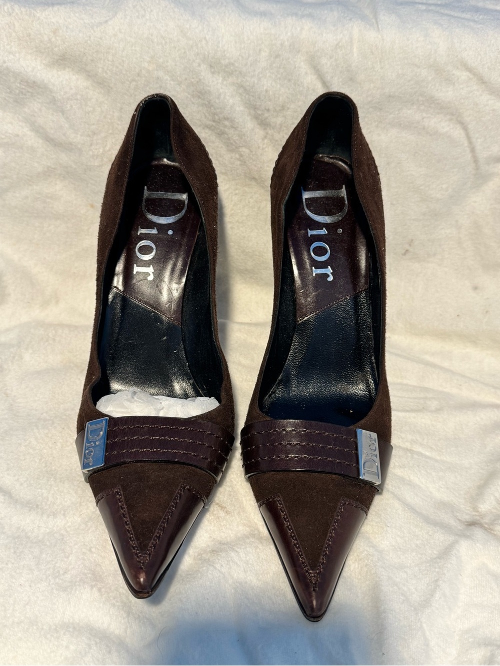 Dior Brown Pointed Toe Pumps with Logo Accent